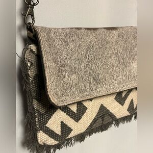 Mayra Leather Cowhide Canvas Crossbody Bag